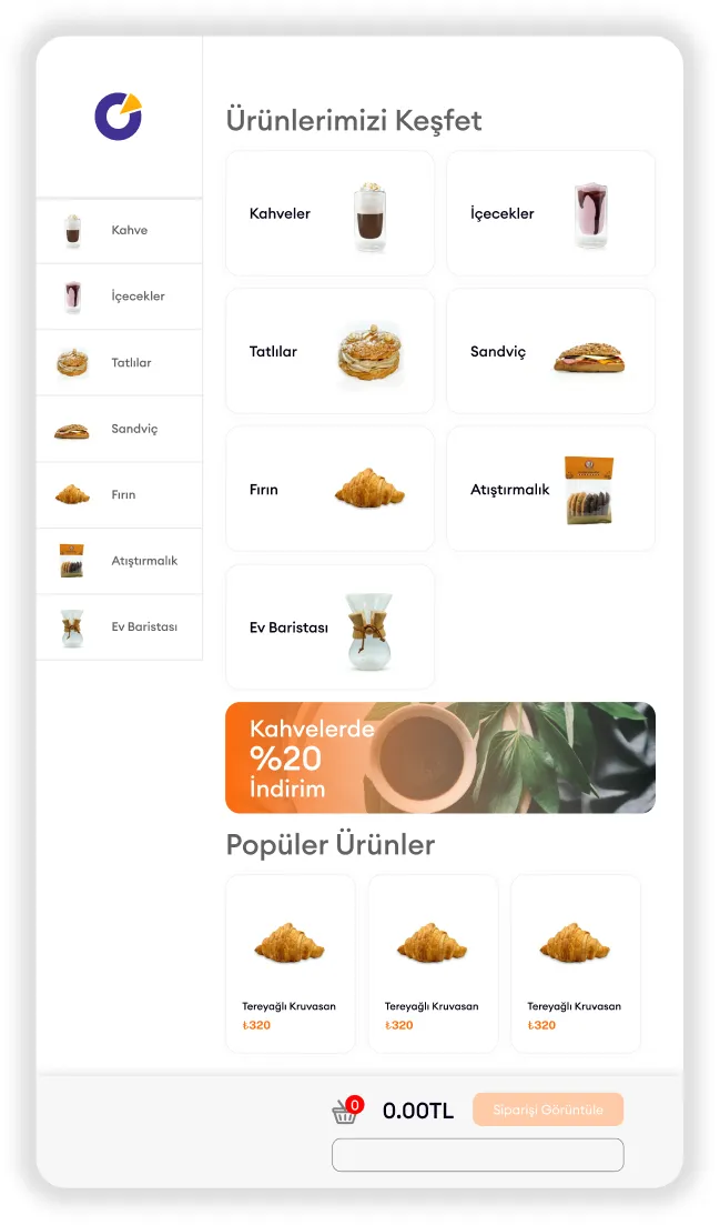 Novem Self Servis kiosk ekranı